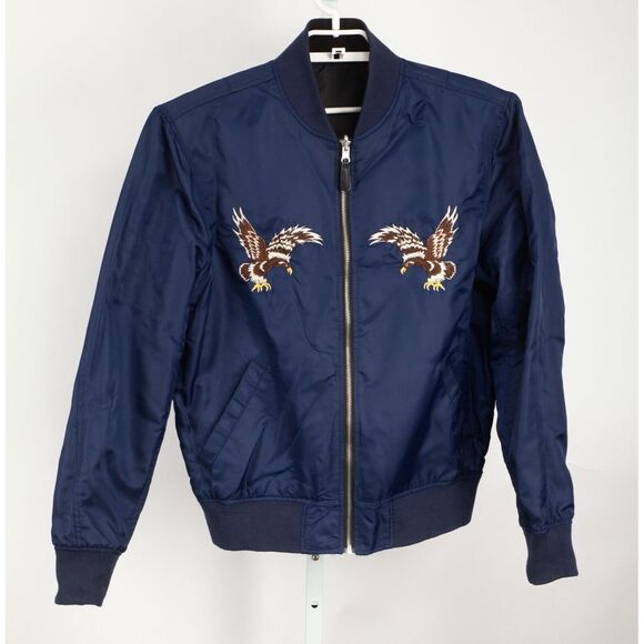 HUF Reversible Jacket Men Medium Black Blue Hawks Pockets Full Zip - Picture 1 of 16